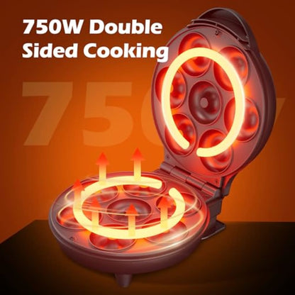 Mini máquina para hacer pasteles de gofres en forma de dona, 7 ranuras, ideal para desayuno, aperitivos, postres y más