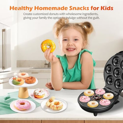 Mini máquina para hacer pasteles de gofres en forma de dona, 7 ranuras, ideal para desayuno, aperitivos, postres y más