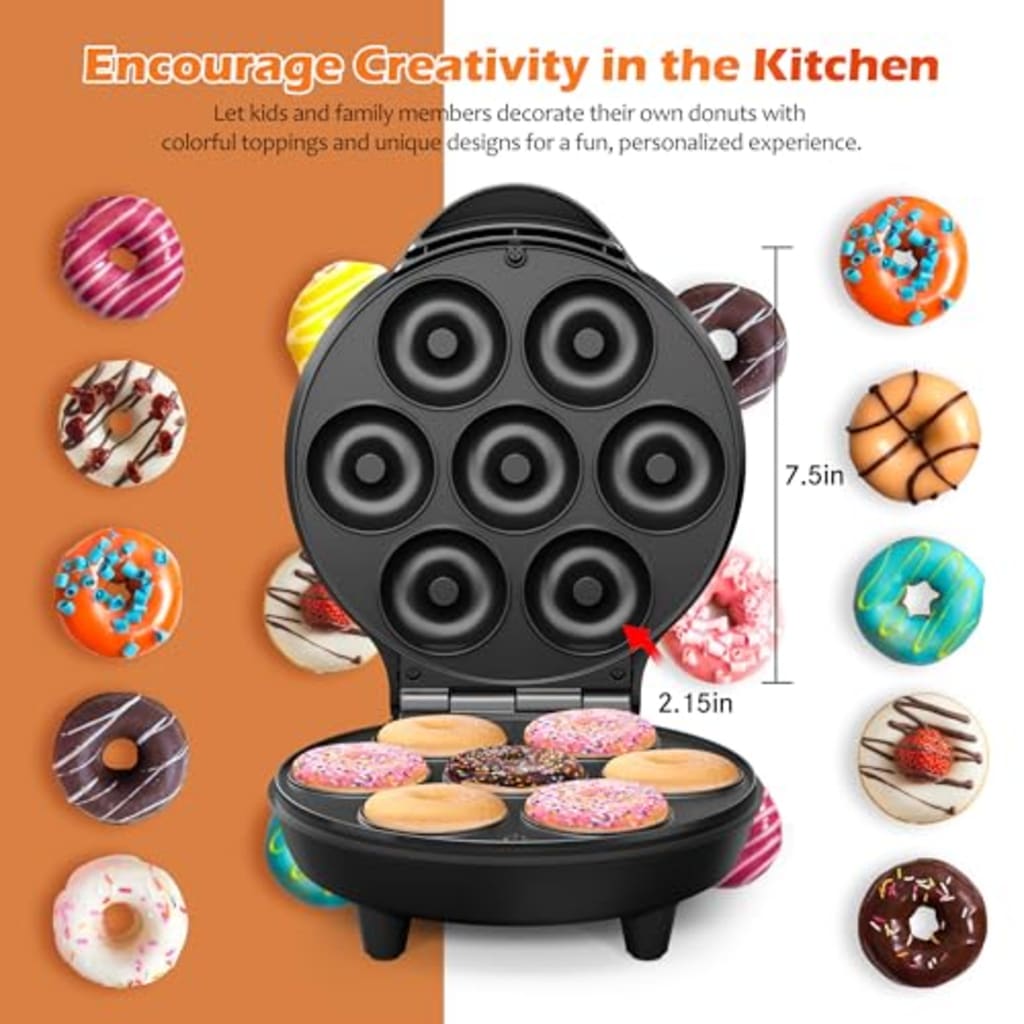 Mini máquina para hacer pasteles de gofres en forma de dona, 7 ranuras, ideal para desayuno, aperitivos, postres y más